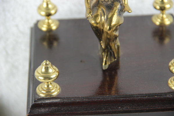 Vintage VANGESTEL Wood carved clock with bronze lady and lion heads 1970s FHS