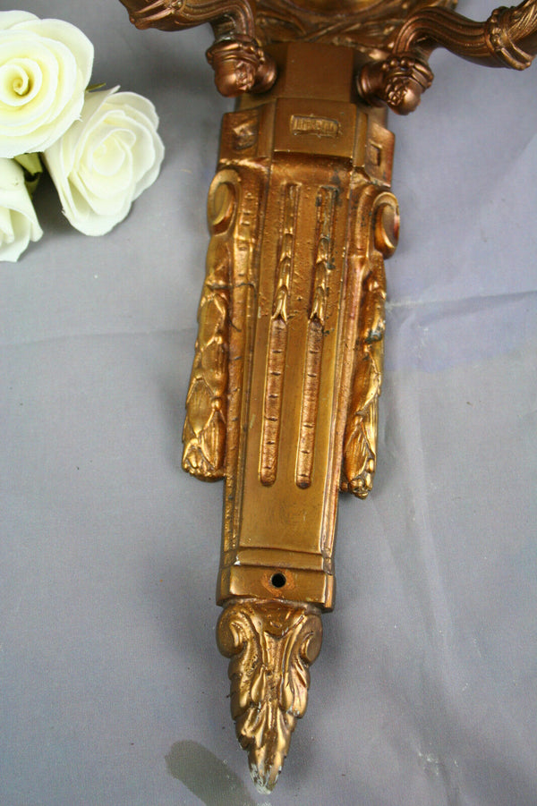 PAIR French Brass regency Bow sconces double arm 1930's wall lights