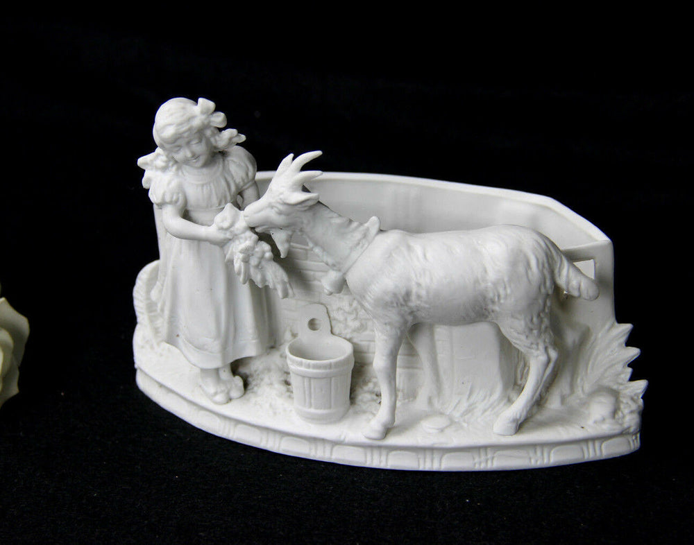 Bisque porcelain antique Group goat planter jardiniere statue