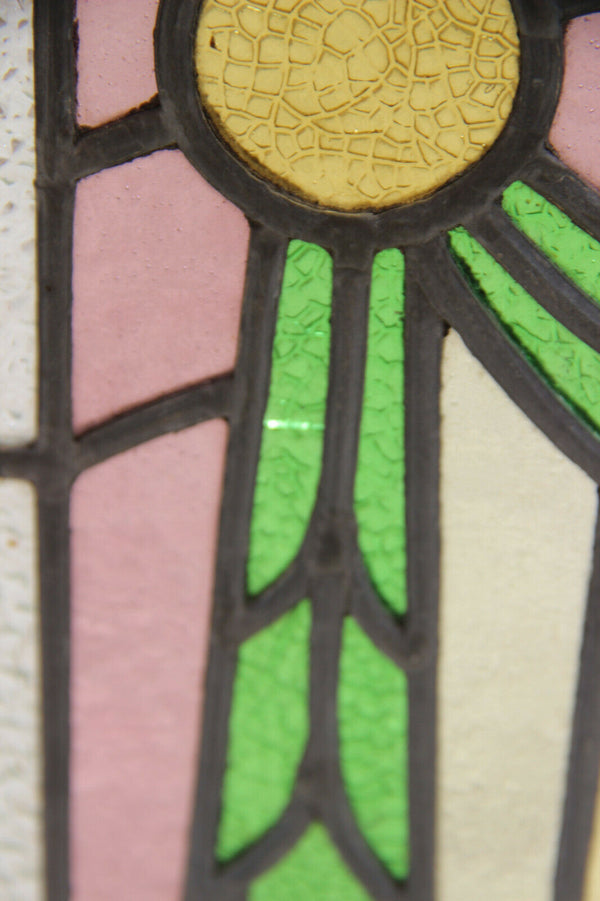 PAIR French antique art nouveau stained glass window panels