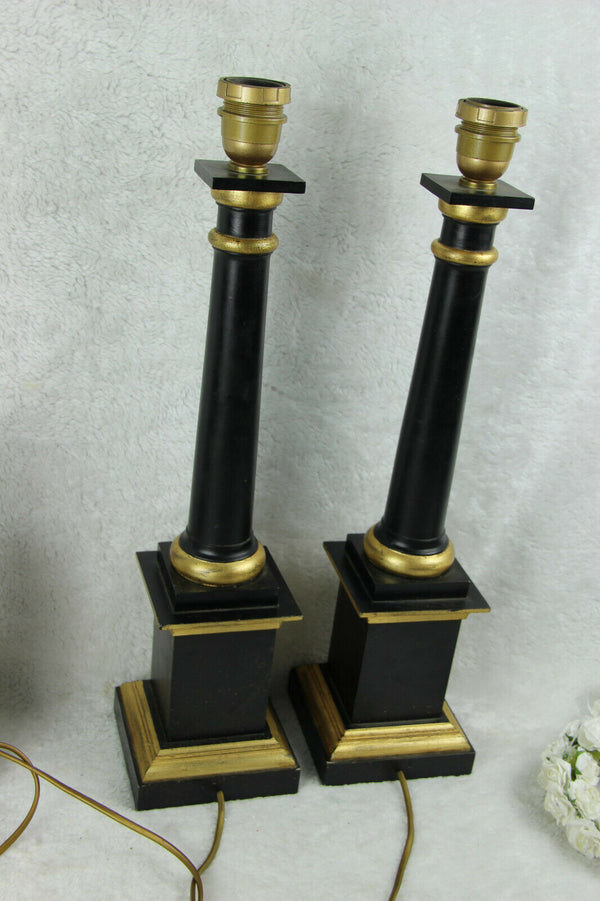 Pair vintage Wood carved empire style 1970 French table desk lamps