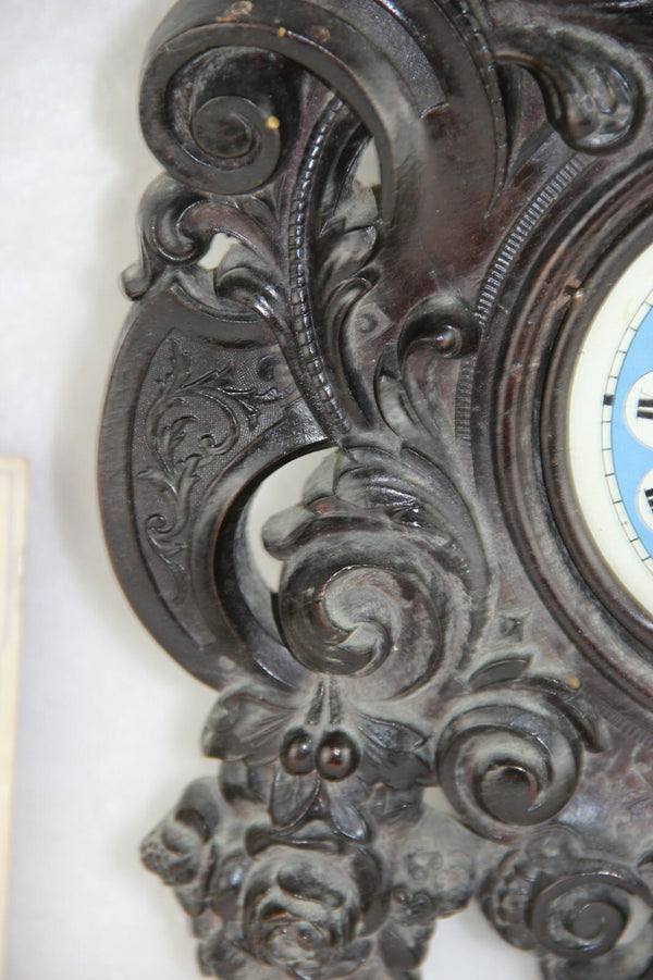 RARE Antique BLACK FOREST wood carved german wall clock caryatid lady head