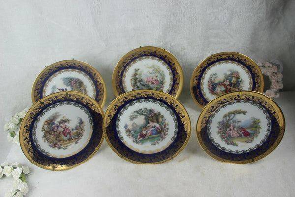 Set 6 French Limoges marked porcelain romantic scene plates