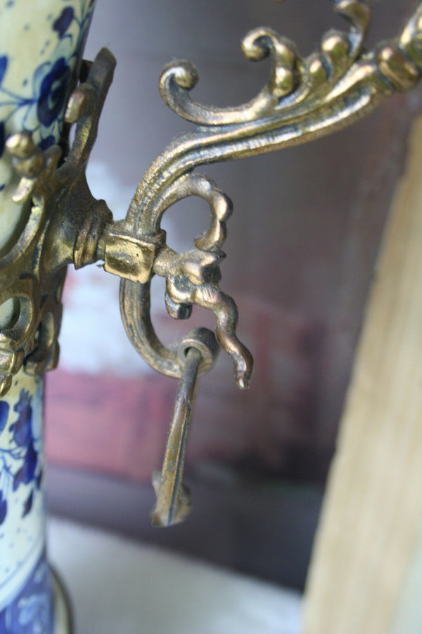 XXL Delft Bluewhite pottery birds decor clock candelabras 1930 Holland mantel
