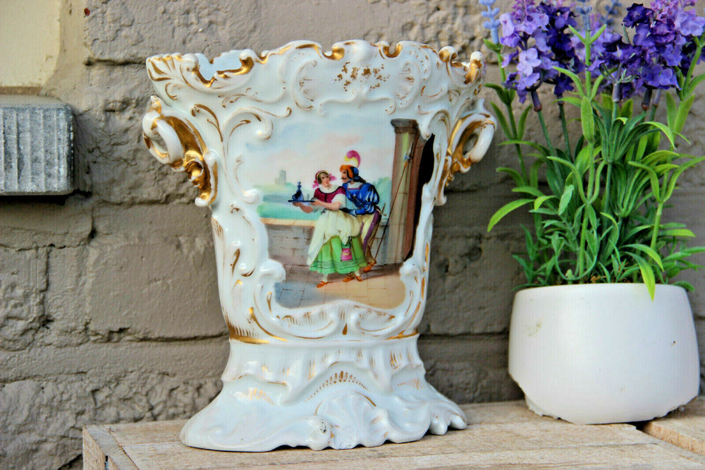 Antique French vieux paris porcelain knight scene Vase 1920