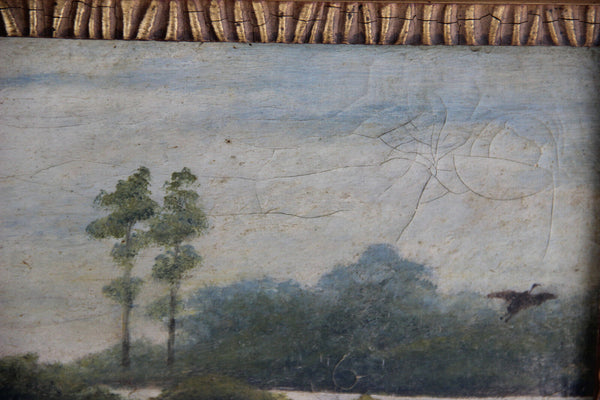 Flemish school oil canvas painting hunting dogs bird scene attr. Schouten