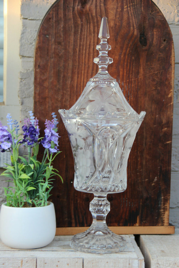 LARGE French antique crystal glass cut Drageoir Sugar bowl lidded