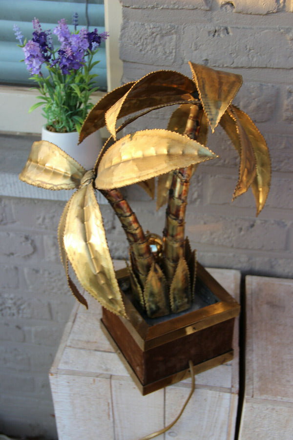 Exclusive MAISON JANSEN Brass Palm tree table lamp Velvet Hollywood regency n2