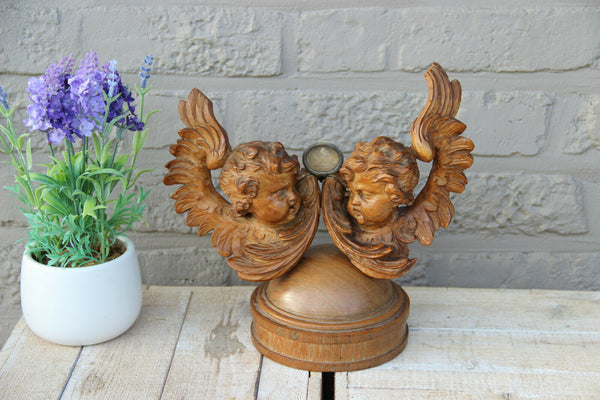 Antique French Wood carved angels putti relic holder reliquary Rare