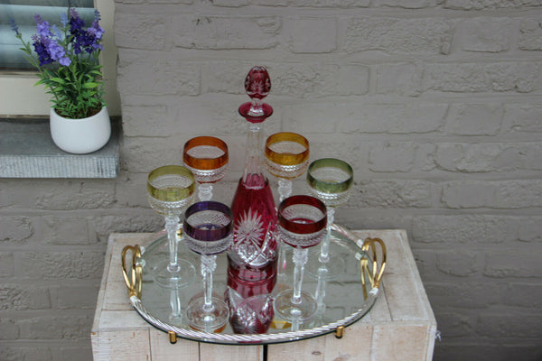 VAL SAINT LAMBERT Crystal glass decanter set on plate marked top piece
