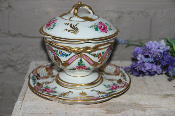 French vintage Pillivuyt Porcelain Centerpiece bonbonniere box bowl on plate