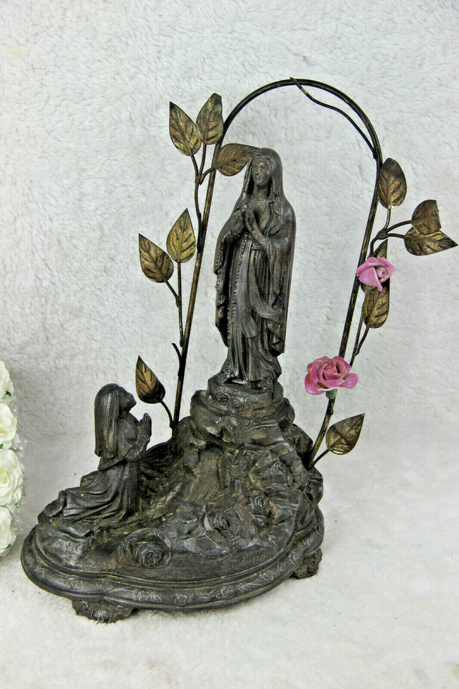 Antique French LOURDES virgin Mary apparition music box ave maria religious