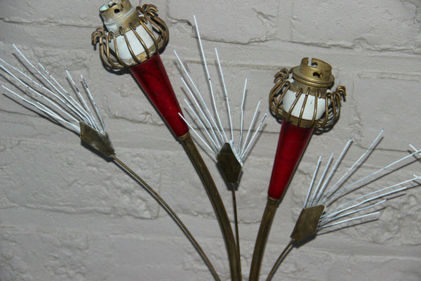 PAIR French mid century Wall lights sconces maison Lunel Red brass