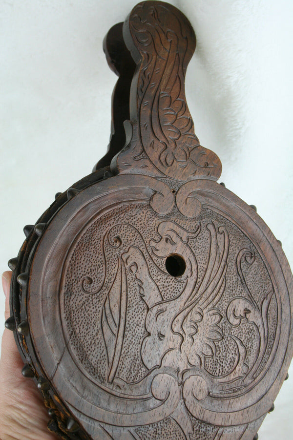 1880 UNUSUAL wood carved victorian putti fireplace blower gothic freak bellows
