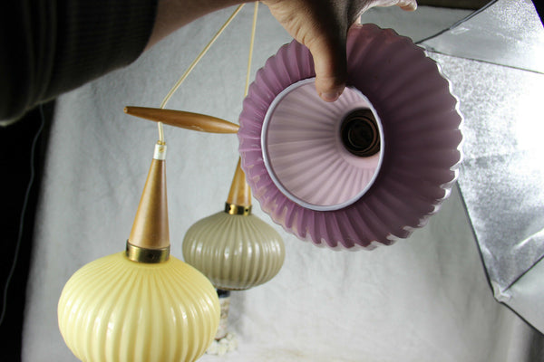 Mid century Rare multi colour Teak wood globes chandelier pendant louis kalff