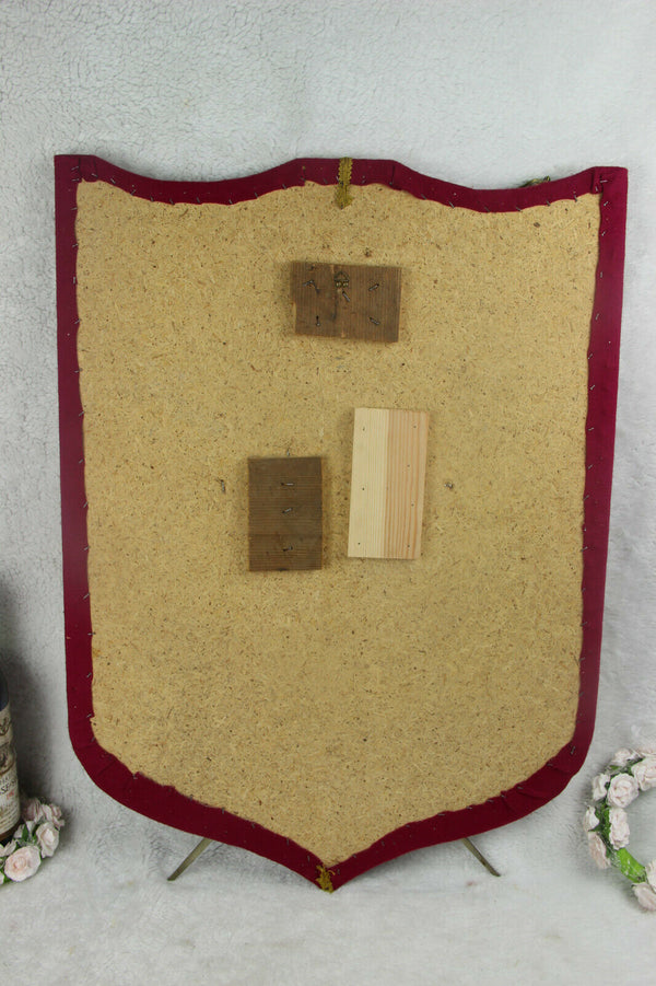 Vintage French fleur de lys dragon gothic armor shield wall red velvet 1970