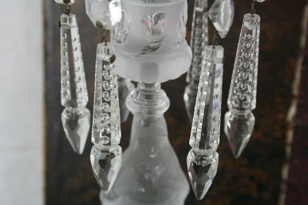 Antique French Religious Glass Madonna Crystal prisms candle holder