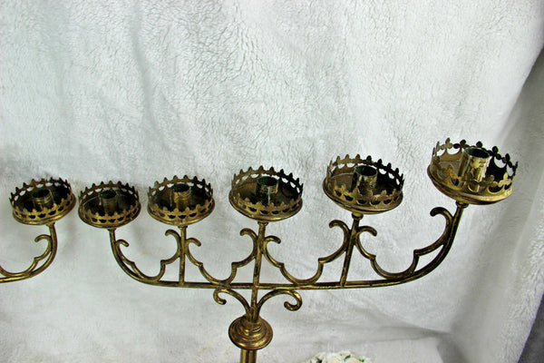 PAIR Church Altar neo gothic brass copper 5 arm candle holders religious