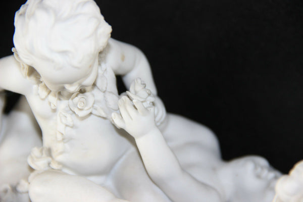 Pair German Unterweissbach marked porcelain bisque putti angels group statues