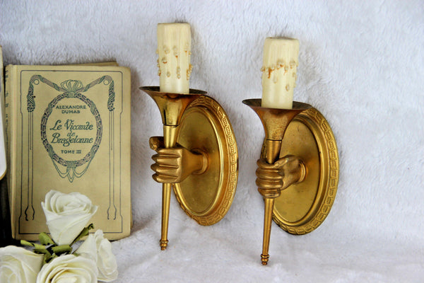 PAIR mid century Wall lights sconces brass hands attr. maison Jansen Paris