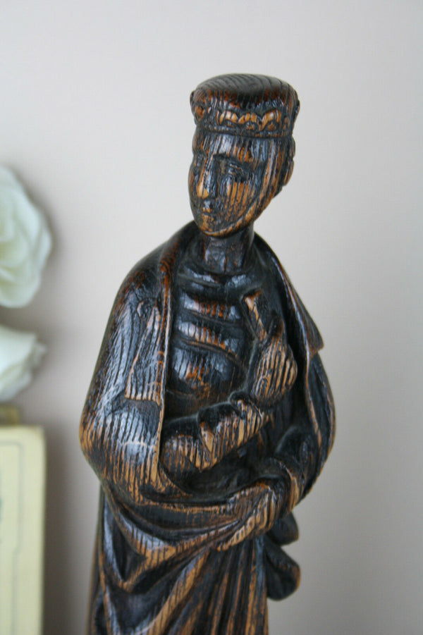 Antique Religious Figurine wood carved nun lady statue