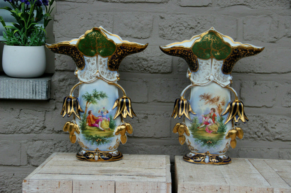 PAIR vieux paris porcelain Vases 19thc hand paint victorian decor