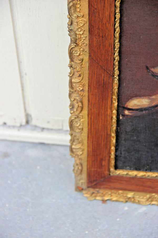 PAIR antique French 19thc Oil canvas Stil life hunting hunt rabbit bird