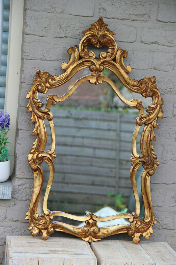 Hollywood Regency Italian mid century Wood carved gold gilt mirror Louis XVI 60s