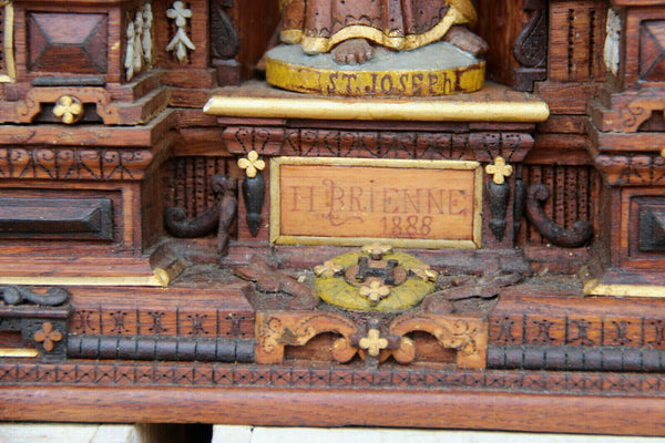 Rare Religious neo gothic oratory Black forest wood carved 1888  saint statue