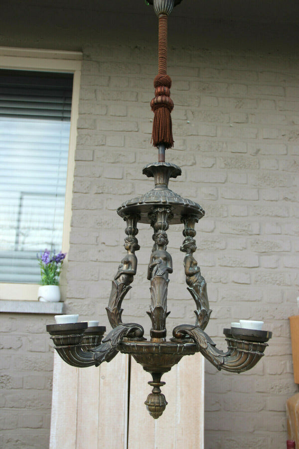 French antique Bronze Caryatid 4 graces Figurines Chandelier 4 arms 1900