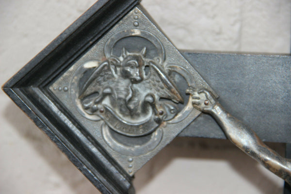 Antique Religious Crucifix silver christ 4 evangelists wood cross Religious top