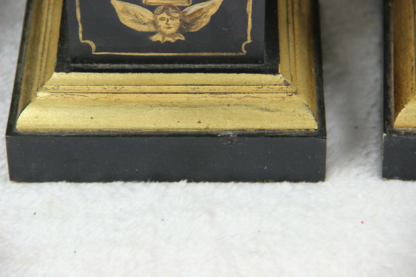 Pair vintage Wood carved empire style 1970 French table desk lamps