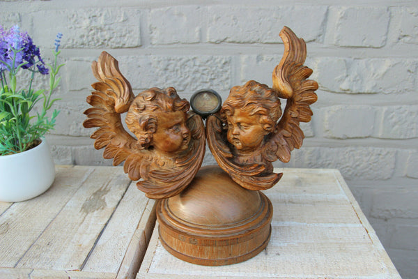 Antique French Wood carved angels putti relic holder reliquary Rare