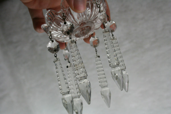 Antique French Religious Glass Madonna Crystal prisms candle holder