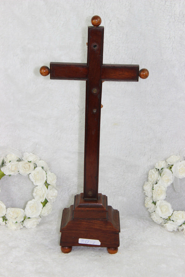 Antique French 1880 Wood carved Basswood Christ crucifix religious