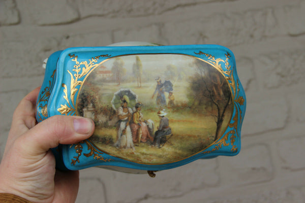 Vintage French sevres porcelain romantic landscape jewelry trinket box