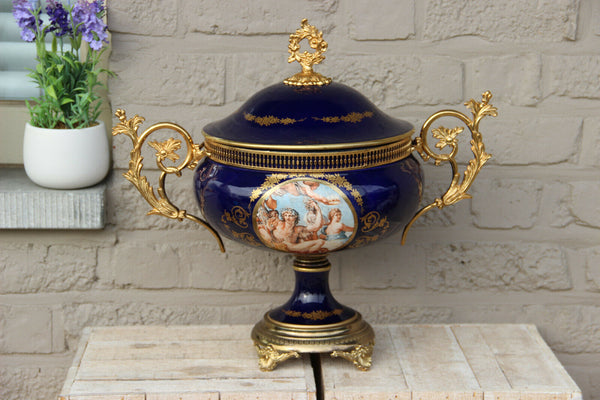 Huge french vintage cobalt blue Limoges porcelain centerpiece bowl