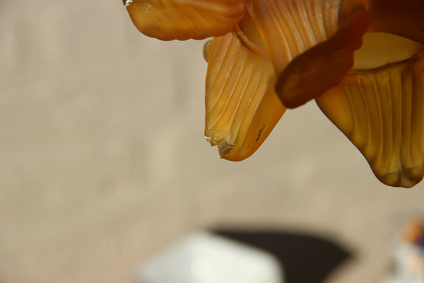 French Bronze putti angel pendant chandelier 2 arms amber glass tulip shades