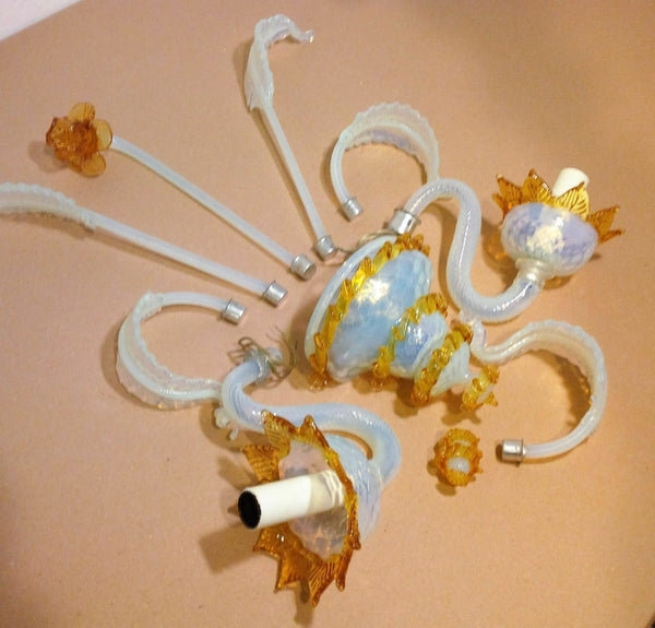 PAIR mid century 1970 Murano hand blown Glass WALL lights sconces orange