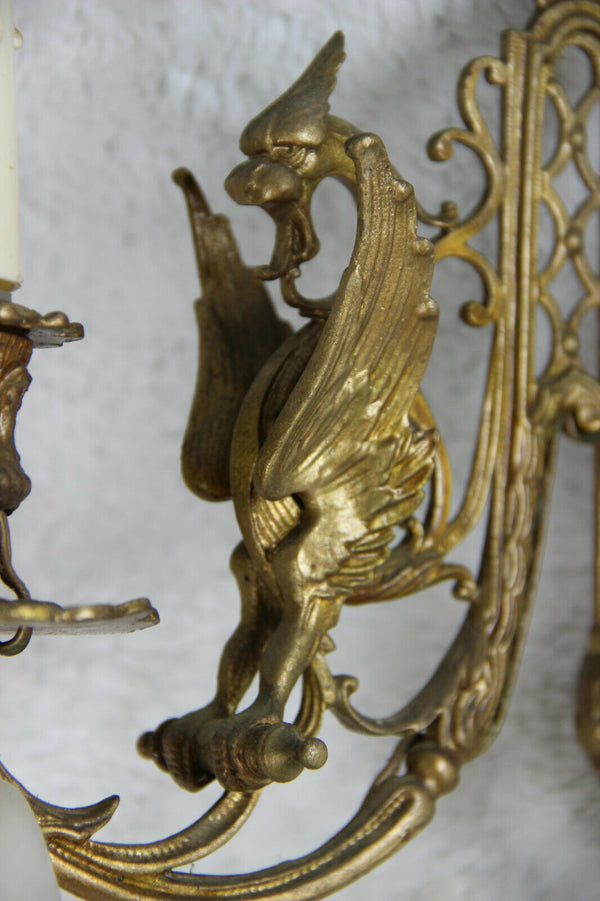 Antique French bronze Gothic Castle Dragon piano Wall lights sconces