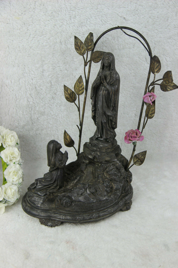 Antique French LOURDES virgin Mary apparition music box ave maria religious