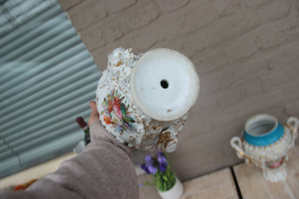 PAIR antique French vieux paris porcelain vases Floral hand paint decor