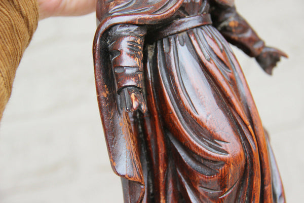 Antique Flemish 18th c oak Wood carved madonna statue figurine religious