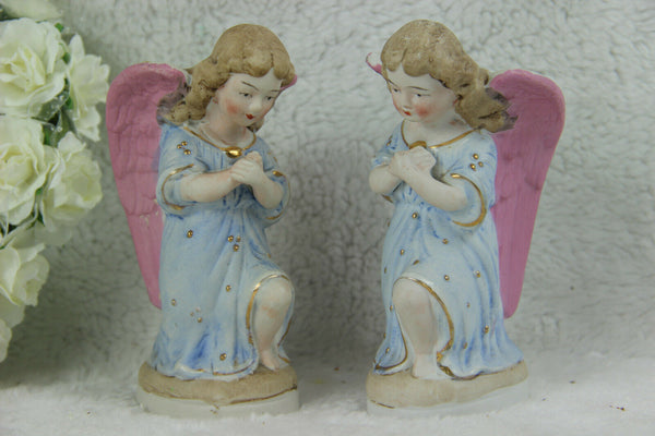 PAIR religious angels figurines porcelain 1950s