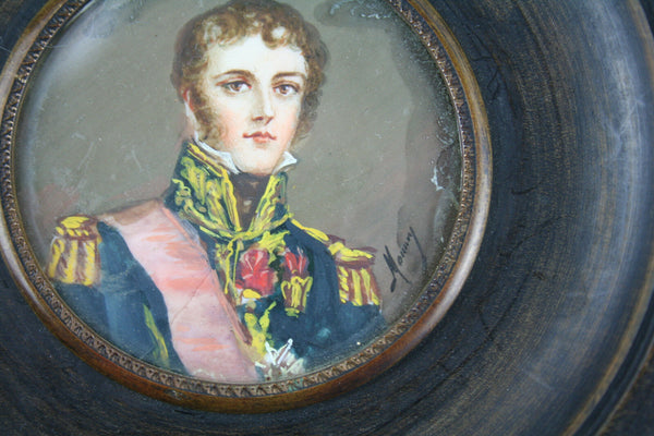 French 1950's miniature portrait officer Soldier signed military