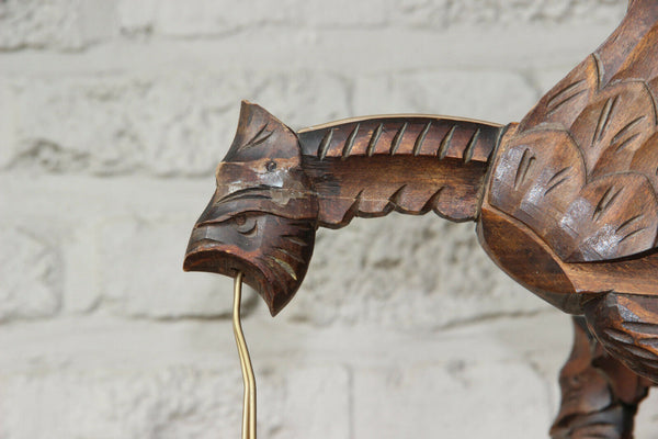 Antique french black forest wood carved gothic castle dragon chandelier