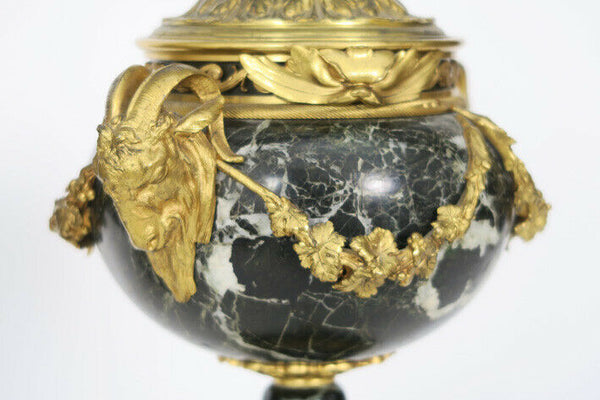 PAIR French antique empire Marble bronze ram heads louis XVI Vase Lamps rare