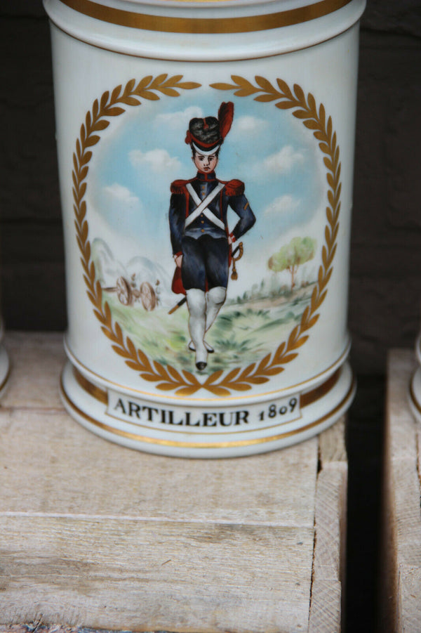 Rare Set 4 Empire vieux paris napoleonic soldier porcelain apothecary jars pots
