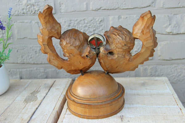 Antique French Wood carved angels putti relic holder reliquary Rare