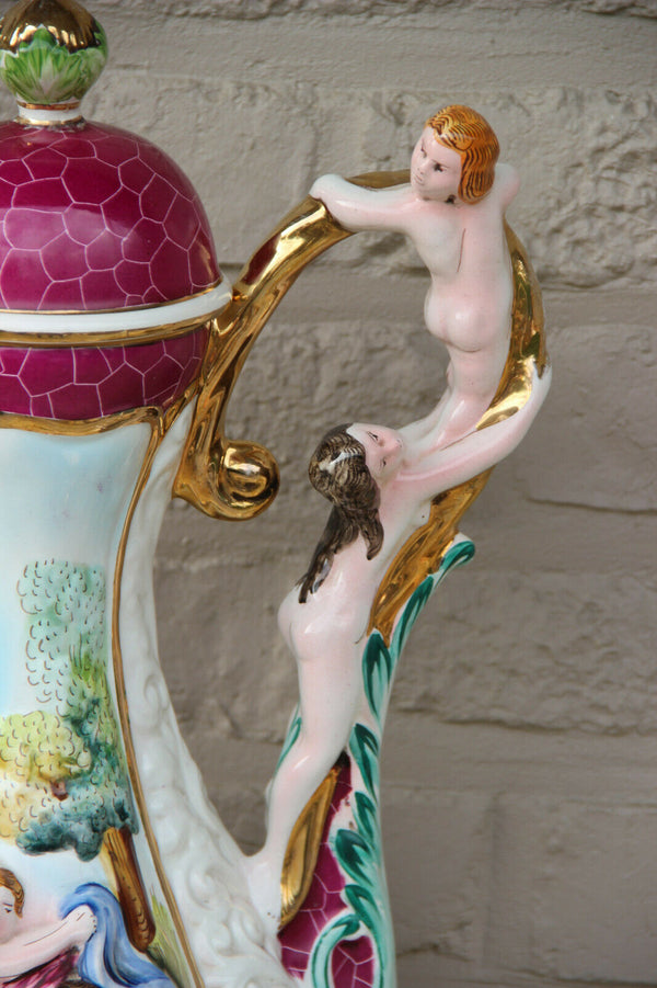 Majestical Capodimonte italian marked porcelain putti swan Ewer pitcher Vase